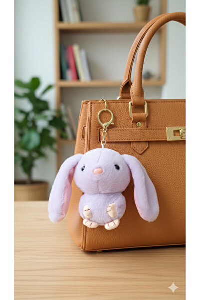 Şirin Uzun Kulaklı Sevimli Peluş Tavşan Anahtarlık - 3 Renk Seçeneği ile Çant...