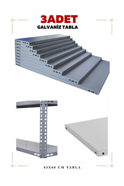 ALANRAF 3 Adet Galvaniz Çelik Raf Tablası - Depo, Arşiv, Kiler, Dosya, Market...