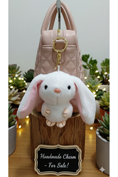Şirin Uzun Kulaklı Sevimli Peluş Tavşan Anahtarlık - 3 Renk Seçeneği ile Çant...