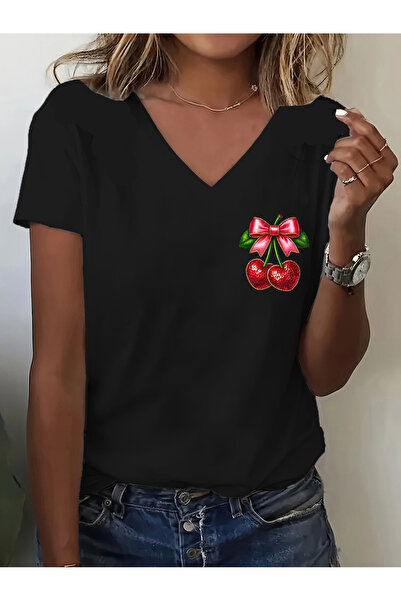 mercoledi Mix Printed Women's Sleeveless V-Neck Relaxed Fit T-Shirt