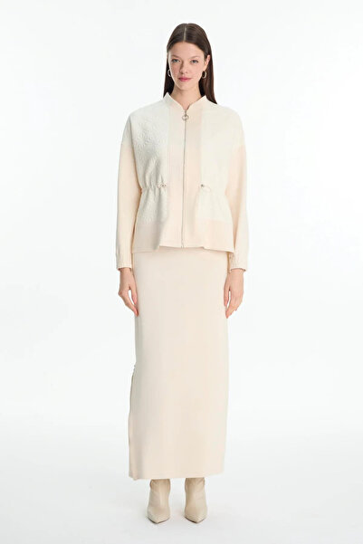 Zühre Bel Büzgülü Fermuarlı Ceket Etek Ikili Krem Takım 1683