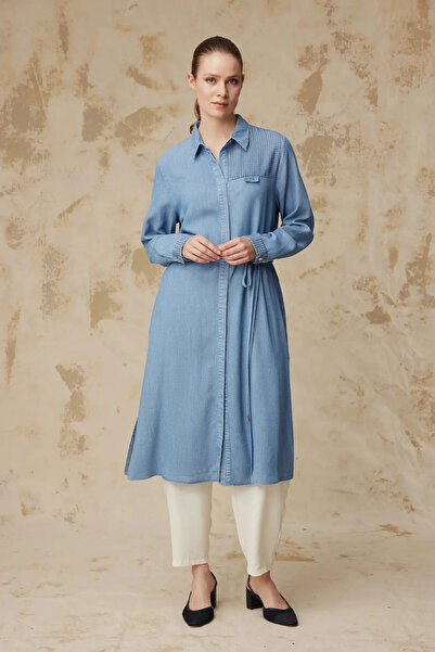 Zühre Bağlama Detaylı Mavi Denim Tunik 1627