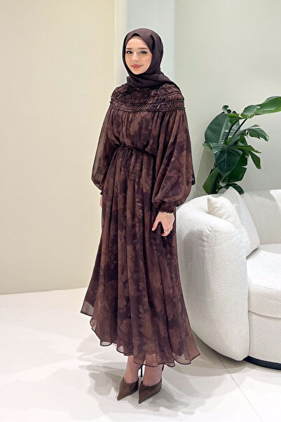 Ovn. Selvera Gipeli Bağlamalı Elbise - Kahverengi