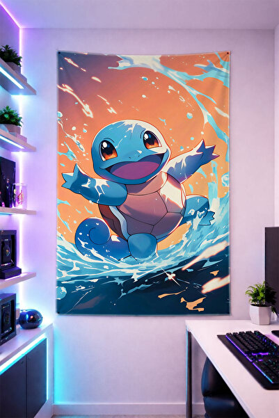 Reyhani Squirtle-1 Patterned Vertical Wall Covering Shiny Quality Fabric Room...