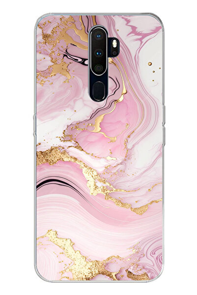 TechTree حافظة سيليكون مطبوعة باللون الوردي الرخامي متوافقة مع هاتف اوبو A5/A...