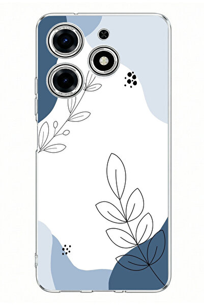 TechTree حافظة سيليكون مطبوعة بأشكال زرقاء هادئة وخطوط نباتية متوافقة مع هاتف...