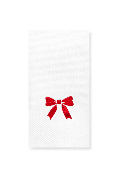Story 40X40 cm Red Foil Bow Ribbon Patterned 16-Piece White Colored Paper Nap...
