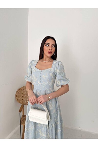 Ekim Store Watermelon Sleeve Scalloped Lace Long Dress