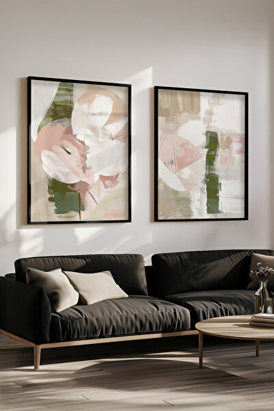 STARYUNA Black Wooden Framed Abstract Leaf Patterned Double Painting Set Yuna549