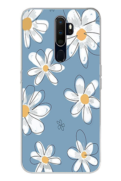 TechTree Oppo A5/A9 2020 Uyumlu Mavi Papatya Bahçesi Baskılı Silikon Kılıf