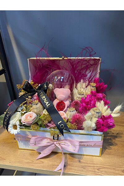 ciceksanat Cam Fanuslu Ayıcık ve Gül Tasarımlı Lüks Hediye Kutusu – Sevgiliye...