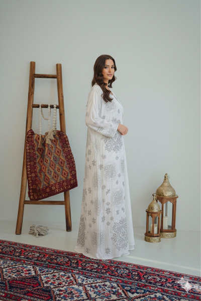 Marvella By Rasha Ivory Silverlight velvet Abaya