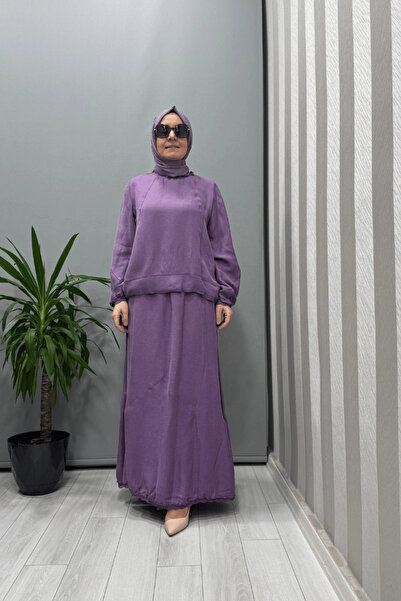 MissWhence Silk Linen Blouse Skirt Set Lilac 37000
