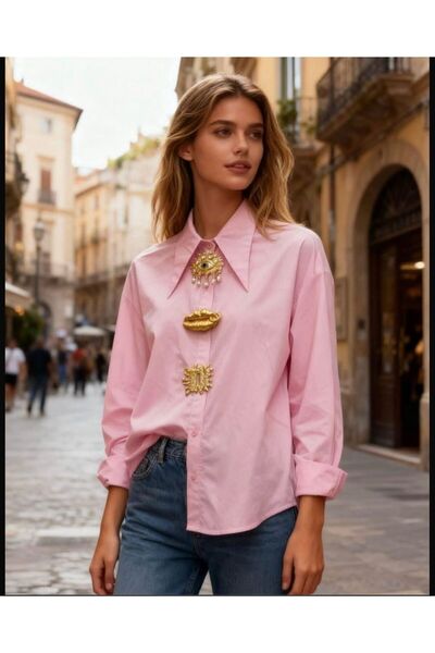 Divin store Pink shirt-blouse with large gold buttons
