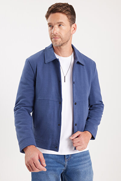 Tudors Men's Slim Fit Double Pocket Snap Closure Navy Blue Coat