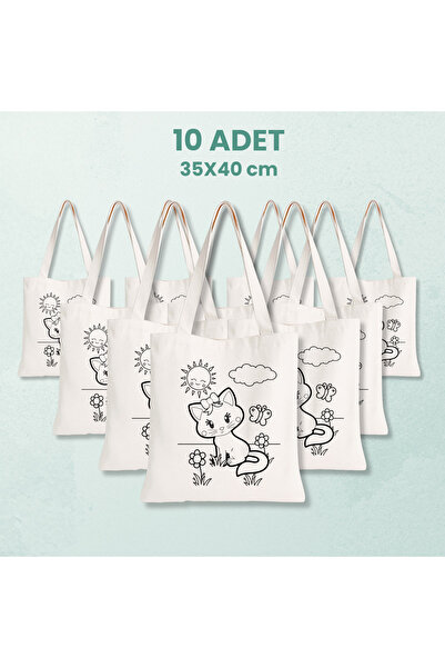 Cemira 10 Adet Büyük Boy Sevimli Kedi Desenli Çanta Boyama – Boyanabilir Bez ...