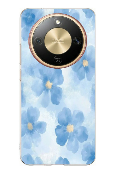 TechTree حافظة سيليكون مطبوعة بالزهور الزرقاء متوافقة مع هاتف Honor Magic 8 Lite
