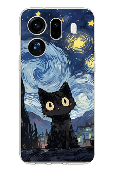 TechTree Oppo Find X9 Pro Compatible Midnight Cat Design Printed Silicone Case