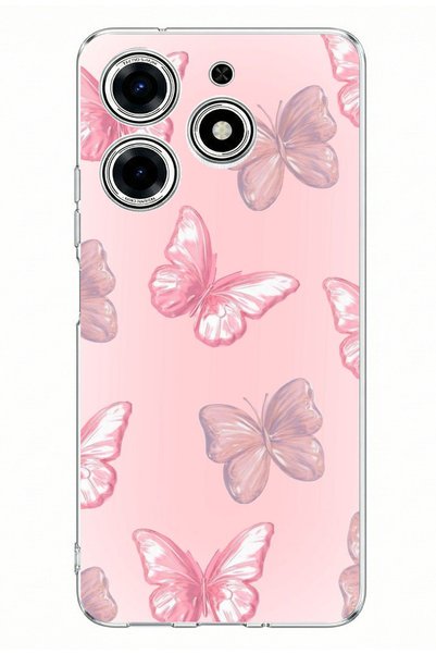 TechTree Tecno Spark 10 Pro Compatible Pink Butterflies Printed Silicone Case