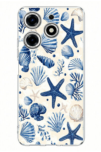 TechTree Tecno Spark 10 Pro Compatible Blue Sea Shell and Star Pattern Printe...