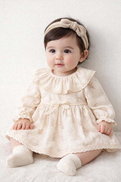 WONDRESS BABY Wondress Baby Girl Ruffle Collar Muslin Dress Beige
