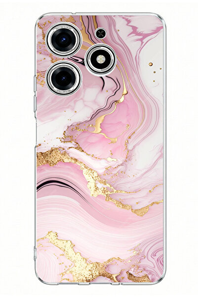 TechTree حافظة سيليكون مطبوعة بتصميم رخامي وردي متوافقة مع هاتف تكنو سبارك 10...