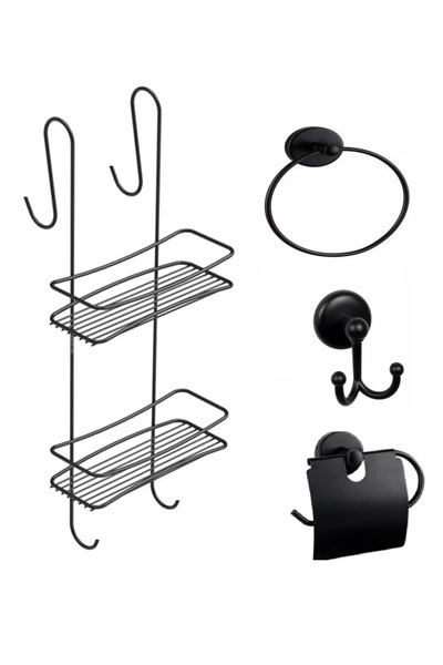 MK YAPI Σετ αξεσουάρ μπάνιου με κρεμάστρα ντους, 4 τεμαχίων, μαύρο
