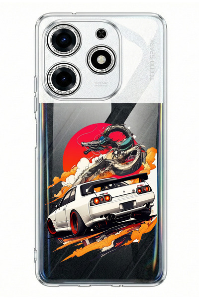 TechTree حافظة سيليكون مطبوعة بتصميم GTR Sun Dragon متوافقة مع هاتف Tecno Spa...