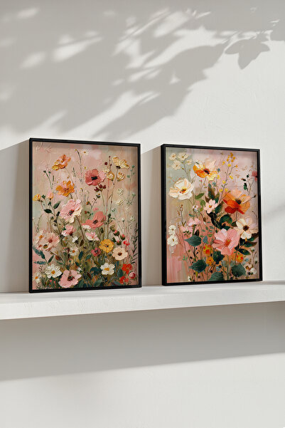 STARYUNA Black Wooden Framed Flower Garden Double Painting Set Yuna551