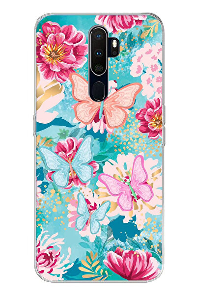 TechTree حافظة سيليكون مطبوعة على شكل فراشات وزهور متوافقة مع هاتف اوبو A5/A9...