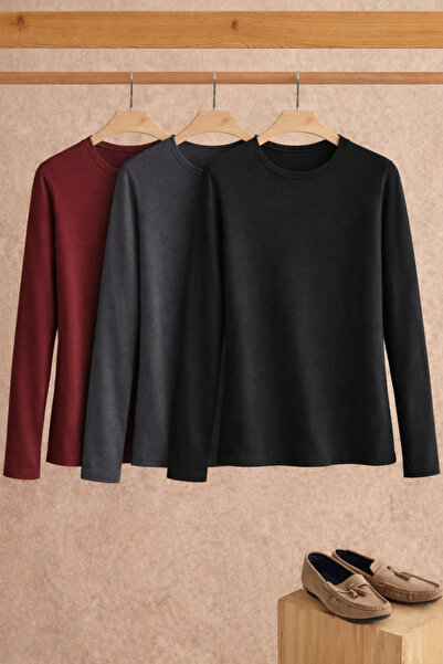 COMBİNE MİCHAİL Women's Cotton Crew Neck Slim Fit 3-Piece Blouse