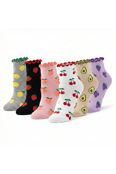 Barinoska Women's 6-Piece Fruit Sock Set – Ruffled Colorful Summer Cotton Cas...