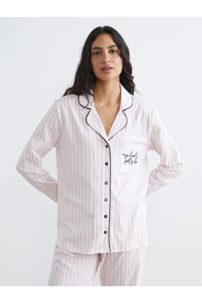 LC Waikiki Lcw Dream Ecru Shirt Collar Embroidered Women's Pajama Set