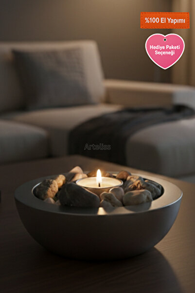 Arteliss Masa Üstü Şömine - Okyanus Taşlı Kase Mumluk - Balkon, Bahçe ve Salo...