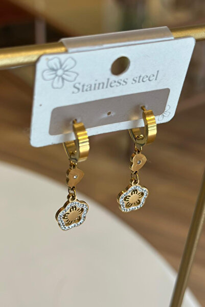 Unique Boutique Flower Stone Gold Steel Earrings