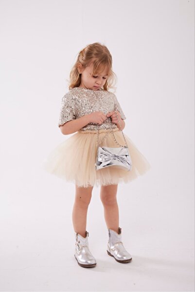 Pinkitokids Set pentru fete cu fustă tutu și paiete - Bej