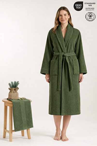 Ellaline Striped Women's Bathrobe Set 100% Certified Cotton 2 Pieces, Shawl C...