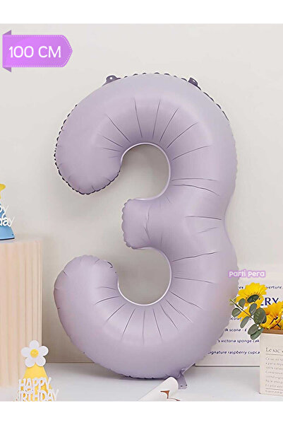 parti pera 3 Yaş Lila Rakam Folyo Balon 100 cm 40 inç