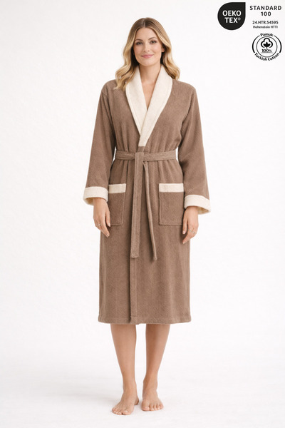 Ellaline روب حمام نسائي 100% قطن معتمد، قطعة واحدة، روب حمام مخطط بخطوط متباي...