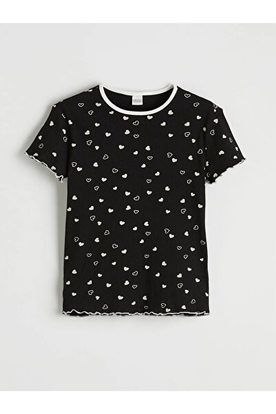 LC Waikiki LCW Kids Black okrugla kragna pidžama za devojčice sa šortama