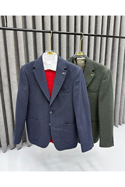 Avni Ceylan Men's Premium Herringbone Textured Classic Blazer Jacket