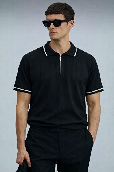 Lufian Polyemid Premium Kalite Erkek Kısa Kollu Yarım Fermuar Detaylı Triko T...