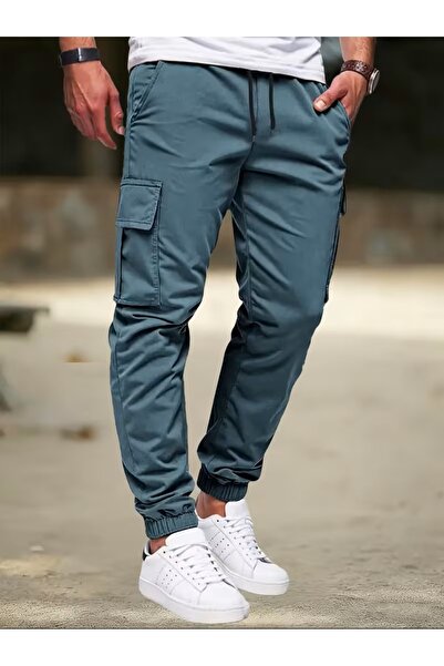 SERAZAT Cargo Pocket Trousers Cotton Lycra Elastic Cuff Cargo Pants