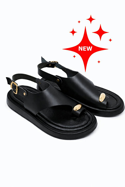 Lively Stylish Larina Women's Genuine Leather Flip-Flops with Gold Buckle Det...