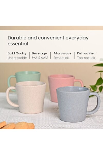 REuse Majestic Reusable Mug 375 ml | Set of 4 | Coffee Husks | Multicolor - L...