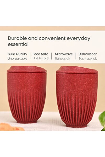 REuse Reusable Retro Mug with Lid 360 ml | Coffee Husks | Coral Red | 1 piece