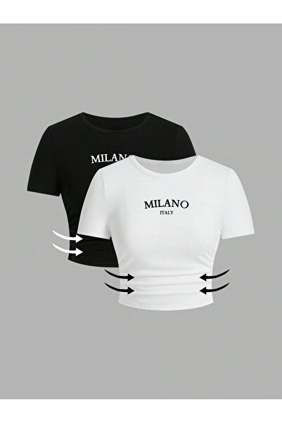 Velostra Women's Milano Printed Basic Daily Use Slim Fit T-Shirt Double Set