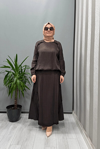 MissWhence Ribbed Silk Linen Set Brown 37009