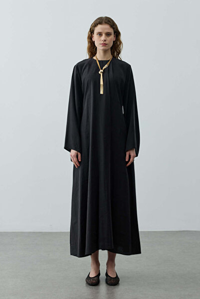 Fahhar Pileli Tensel Elbise Siyah