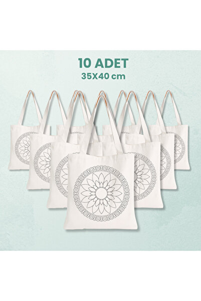 Cemira 10 Adet Mandala Çiçek Boyanabilir Ham Bez Omuz Çantası - DIY Kendi Çan...